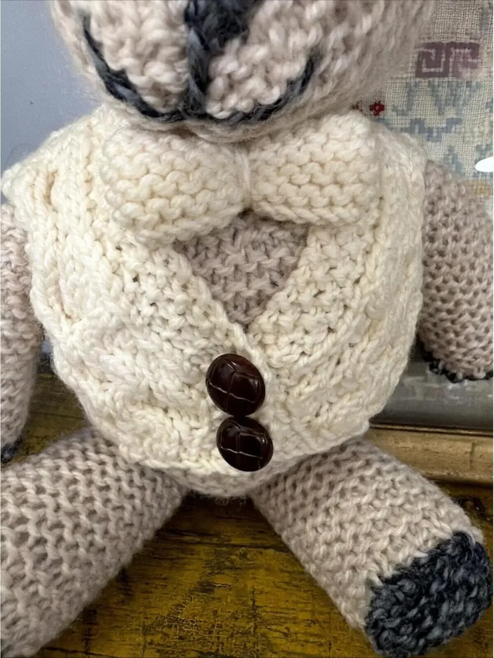 Crochet Teddy Bear Plush Baby Decor Stuffed Animal Dapper Ralph Lauren Style 12” - Picture 3 of 5